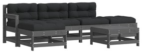 3185908 vidaXL Set mobilier relaxare grădină&perne 6 piese gri lemn masiv pin