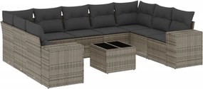 vidaXL Set mobilier de grădină cu perne, 10 piese, gri, poliratan