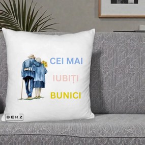 Cadou pentru Bunici - Perna Personalizata Cei Mai Iubiti Bunici Acuarela Spate, 40x40 cm, Alb Pufos, Husa Detasabila, Perna Inclusa, BEKZ®