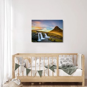 Tablou pe sticlă cu munții și cascade pe Islanda (70x50 cm)