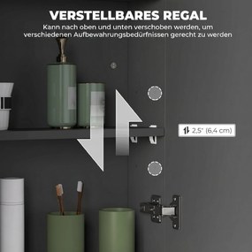 HOMCOM Dulap Suspendat de Baie cu 2 Uși cu Oglindă și 2 Rafturi Interne 60x15x75cm, Negru | Aosom Romania
