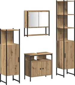 vidaXL Set de mobilier pentru baie cu raft 4 pcs stejar artizanal