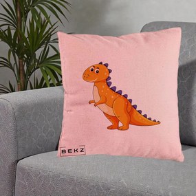 Perna Decorativa T-Rex Portocaliu, 40x40 cm, Roz, Husa Detasabila, Perna Inclusa, BEKZ®