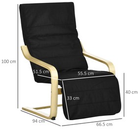 HOMCOM Fotoliu Relaxant Confort si Relaxare cu Cotier reglabil detasabil 94 x 66,5 x 100 cm Lemn Masiv Negru | Aosom Romania