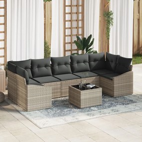 vidaXL Set de canapele pentru grădină cu pernă 8 pcs Gri deschis