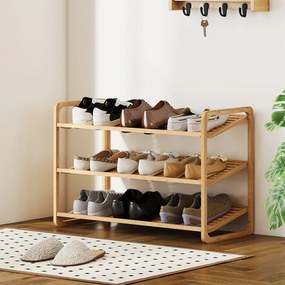 HOMCOM Etajeră pentru pantofi cu 3 rafturi pentru 12 perechi de pantofi din bambus 76x33x50.8 cm | Aosom Romania
