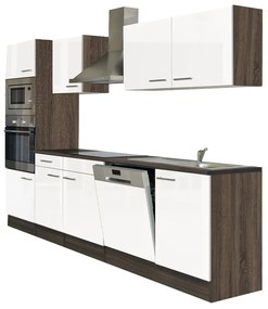 Mobilă de bucătărie Yorki cu corp din stejar Yorki, față alb satinat, dimensiune 280 cm