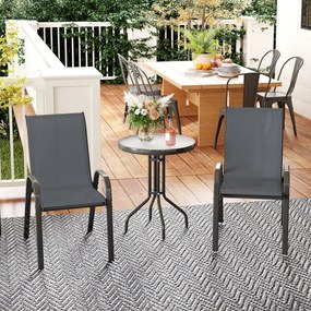 Outsunny Set Mobilier de Grădină din 3 Piese cu Scaune Suprapozabile și Masă din Sticlă, 54x71x93 cm, Gri Închis | Aosom Romania