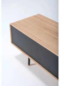 Comodă TV neagră/în culoare naturală din lemn de stejar 160x48 cm Fina – Gazzda