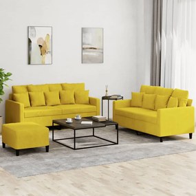 vidaXL Set de canapele cu perne, 3 piese, galben, catifea