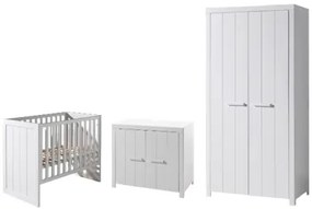 Set Mobilier Cameră Copii ERIK: Pat Supraetajat 90x200 cm, Dulap 2 Uși și Comodă cu 2 Sertare, Alb – Vipack