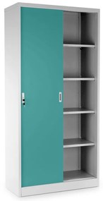 Dulap metalic universal cu uși glisante 90 x 40 x 185 cm, încuietoare cilindrică, verde - ral 6033