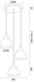 Lustra cu 3 pendule design modern Murano negru, alama 30cm