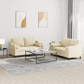 vidaXL Set de canapele cu perne, 2 piese, crem, material textil