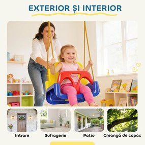 Outsunny Leagăn pentru Copii 3 în 1 de Interior și Exterior, Leagăn de Grădină pentru Bebeluși și Copii 9-36 Luni, Frânghie Reglabilă 120-180 cm și Centură de Siguranță, 42x33x120-180 cm, Albastru | Aosom Romania