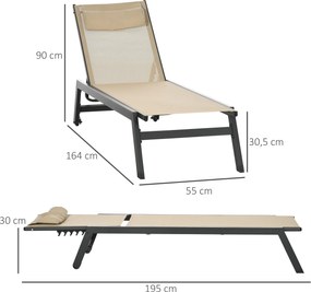 Outsunny Șezlong de soare din aluminiu și textilene cu roți și suport pentru cap, spătar reglabil, kaki | Aosom Romania
