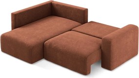 Colțar teracotă extensibil/cu spațiu de depozitare cu tapițerie din chenille (cu colț pe partea stângă/în formă de ”L”) Kona – Makamii