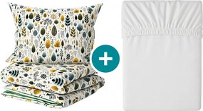 Set Lenjerie de pat din crepon TREEVELLA POLY verde + Cearsaf Jersey 180 x 200 cm alb, pat dublu