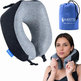 Perna de calatorie Suporto Travel Companion. Perna voiaj din spuma cu memorie, Neagra