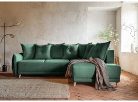 Colțar verde extensibil cu tapițerie din catifea reiată (colț dreapta) Lazy Lukka – Miuform