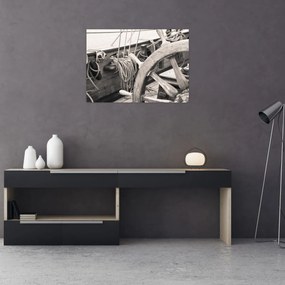 Tablou pe sticlă - Cârma de barcă cu vele (70x50 cm)