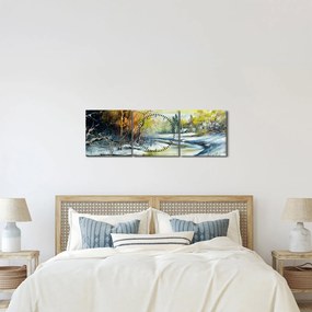Tablou - Râu de iarnă, pictură în ulei (cu ceas) (90x30 cm)