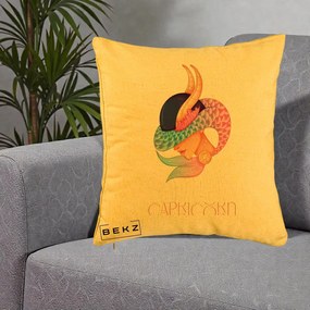 Perna Personalizata Zodiac Capricorn Cowgirl, 40x40 cm, Galben, Husa Detasabila, Perna Inclusa, BEKZ®