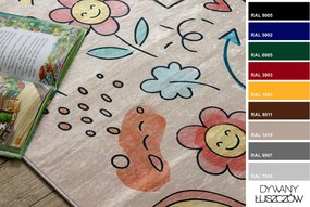 BAMBINO 61470 covor lavabil Grădină hopscotch, Flori, numere pentru copii anti-alunecare - roz / albastru