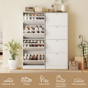 HOMCOM Dulap Îngust pentru Pantofi cu 3 Sertare și Rafturi Reglabile pe 2 Niveluri, 60x23,5x115 cm, Negru | Aosom Romania