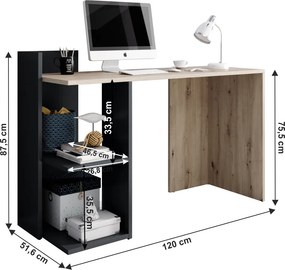 Masă PC, stejar artisan/grafit-antracit, ANDREO