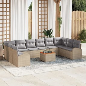 vidaXL Set de canapele pentru grădină cu pernă 11 pcs Bej Rattan poli