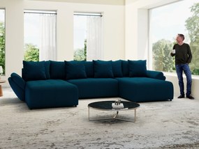 Colțar extensibil dumonde cu ladă de depozitare si sezut confortabil din spuma high-density, Berlin U Enjoy Petrol 380x180 cm