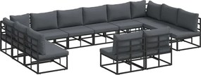 vidaXL Set de canapele pentru grădină cu pernă 12 pcs Negru Aluminiu