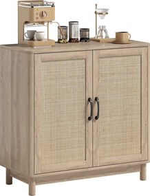 HOMCOM Bufet pentru living, mobilier de depozitare cu 2 uși din ratan, poliță reglabilă și margini rotunjite, 76 x 35 x 75,5 cm, stejar | Aosom Romania