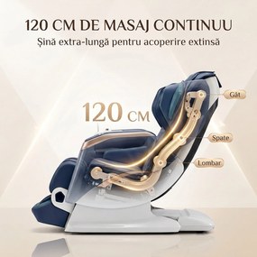 Fotoliu de masaj 4D cu sina de 120 cm, Zero Gravity si incalzire lombara, Albastru