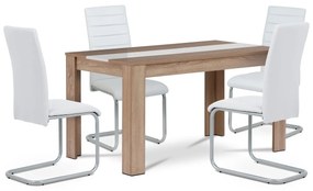 Set masă MDF cu 4 scaune albe, stejar Sonoma