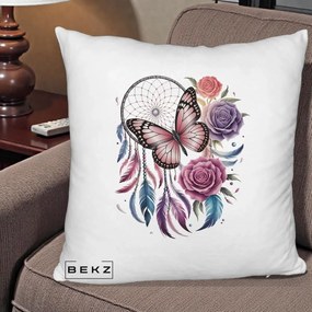 Perna Personalizata Prinzator de Vise cu Fluture si Trandafiri, 40x40 cm, Alb Pufos, Husa Detasabila, Perna Inclusa, BEKZ®