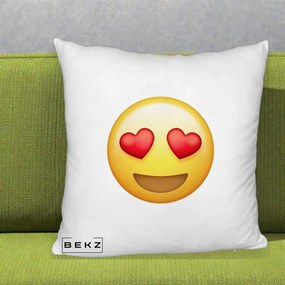Perna Decorativa Emoji Inimi in Ochi, 40x40 cm, Alb Pufos, Husa Detasabila, Perna Inclusa, BEKZ®