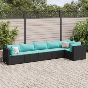 3308108 vidaXL Set mobilier de grădină cu perne, 6 piese, negru, poliratan