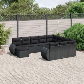3225187 vidaXL Set canapele de grădină cu perne, 11 piese, negru, poliratan
