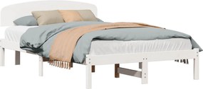 vidaXL Cadru de pat cu headboard Alb 135 x 190 cm Lemn de pin masiv