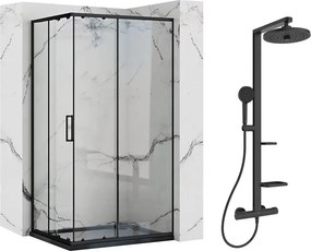 Pachet cabina de dus Rea Punto negru 80x100 cm si coloana de dus Ideal Standard Alu+ negru