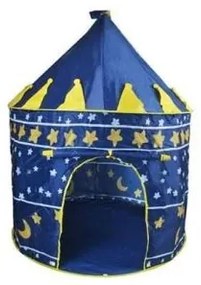 Cort de joaca pentru copii, tip castel, impermeabil, cu husa, model luna si stele, albastru, 105x135 cm