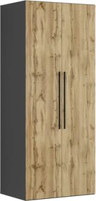 Dulap FLEX, gri grafit/stejar wotan, PAL, cu 2 usi, 100x66x240 cm