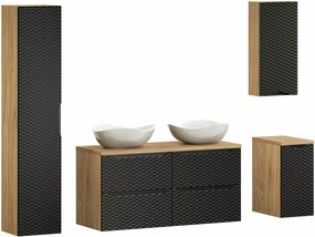 Set mobilier baie 120 cm 9 piese Comad Ocean stejar uleiat si negru mat