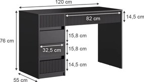 BIN204 - Masa de birou, 120 cm, home office cu 5 sertare - Negru