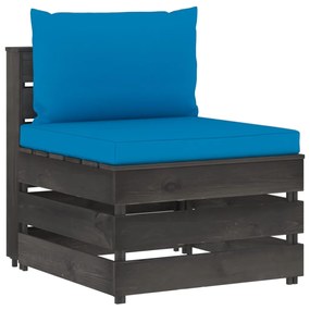 Canapea de mijloc modulara cu perne, gri, lemn tratat 1, Albastru deschis si gri, canapea de mijloc