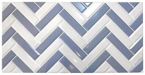 Panou decorativ, PVC, model zig-zag 3D, alb-albastru, 96x48.5 cm
