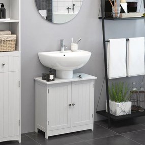 HOMCOM Dulap Sub Chiuvetă Baie, Spațiu Depozitare cu 2 Uși, MDF, 60x30x60 cm, Design Modern, Alb | Aosom Romania