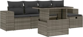 vidaXL Set mobilier grădină cu perne, 6 piese, gri, poliratan